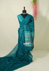 Teal Green - Manjari - Raw Silk Saree Ikkat Weaving with Pallu and Blouse - Best for Small Functions