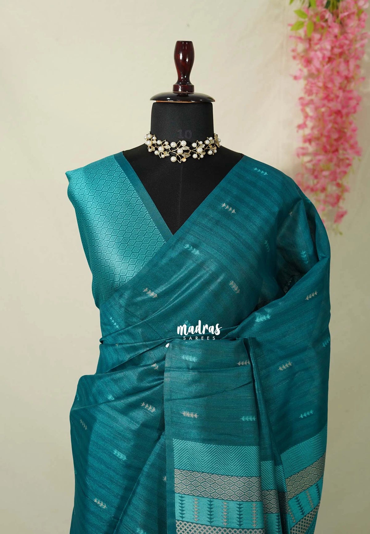 Teal Green - Manjari - Raw Silk Saree Ikkat Weaving with Pallu and Blouse - Best for Small Functions