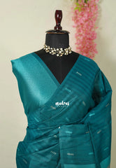 Teal Green - Manjari - Raw Silk Saree Ikkat Weaving with Pallu and Blouse - Best for Small Functions
