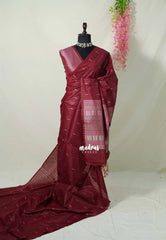 Majestic Maroon - Manjari - Raw Silk Saree Ikkat Weaving with Pallu and Blouse - Best for Small Functions