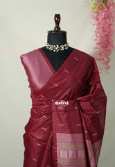 Majestic Maroon - Manjari - Raw Silk Saree Ikkat Weaving with Pallu and Blouse - Best for Small Functions