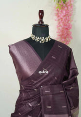 Wine Brown - Manjari - Free Clutch - Raw Silk Saree Ikkat Weaving with Pallu and Blouse - Best for Small Functions
