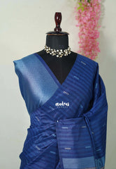 indigo Blue - Manjari - Raw Silk Saree Ikkat Weaving with Pallu and Blouse - Best for Small Functions