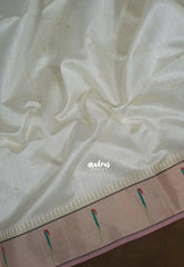 Creamy Ivory - Manjari - Raw Silk Saree Paithani Weaving Pallu and Border with Buttas - Best for Small Functions