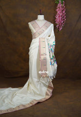 Creamy Ivory - Manjari - Raw Silk Saree Paithani Weaving Pallu and Border with Buttas - Best for Small Functions