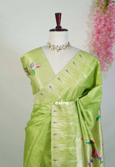 Pastel Lime Green - Manjari - Raw Silk Premium Paithani Weaving border and work Blouse  - Best for Small Functions | Pooja