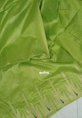 Pastel Lime Green - Manjari - Raw Silk Premium Paithani Weaving border and work Blouse  - Best for Small Functions | Pooja