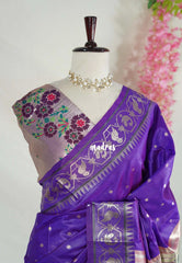 Violet Purple - Manjari - Raw Silk Premium Patola Weaving Border and Pallu - Best for Diwali Festive | Reception
