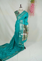 Aqua Green - Manjari - Raw Silk Premium Patola Weaving Border and Pallu - Best for Diwali Festive | Reception