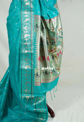 Aqua Green - Manjari - Raw Silk Premium Patola Weaving Border and Pallu - Best for Diwali Festive | Reception