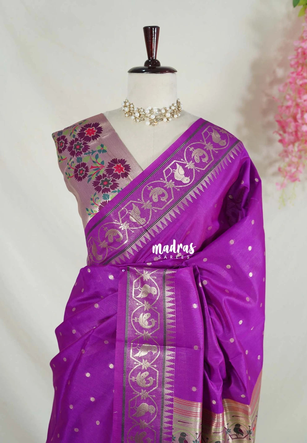Magenta Purple - Manjari - Raw Silk Premium Patola Weaving Border and Pallu - Best for Diwali Festive | Reception