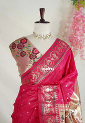 Queen's Pink - Manjari - Raw Silk Premium Patola Weaving Border and Pallu - Best for Diwali Festive | Reception