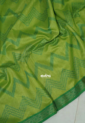 Fresh Green - Manjari - Raw Silk Saree Zigzag Weaving Body with Weaving Pallu and Blouse - Best for Small Functions
