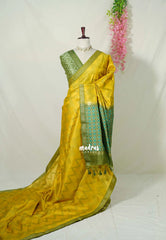 Greenish Yellow - Manjari - Raw Silk Saree Zigzag Weaving Body with Weaving Pallu and Blouse - Best for Small Functions