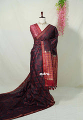 Wine Brown - Manjari - Raw Silk Saree Zigzag Weaving Body with Weaving Pallu and Blouse - Best for Small Functions