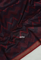 Wine Brown - Manjari - Raw Silk Saree Zigzag Weaving Body with Weaving Pallu and Blouse - Best for Small Functions