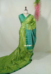 Fresh Green - Manjari - Raw Silk Saree Zigzag Weaving Body with Weaving Pallu and Blouse - Best for Small Functions