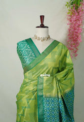 Fresh Green - Manjari - Raw Silk Saree Zigzag Weaving Body with Weaving Pallu and Blouse - Best for Small Functions