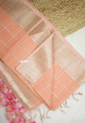 Manjari - Soft raw silk with thread checks weaving - Pastel Peach