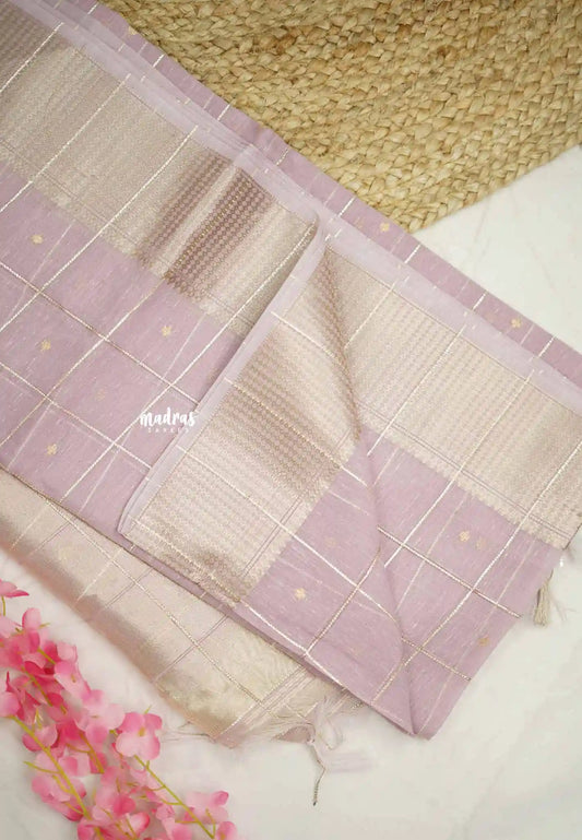 Manjari - Soft raw silk with thread checks weaving - Pastel Purple