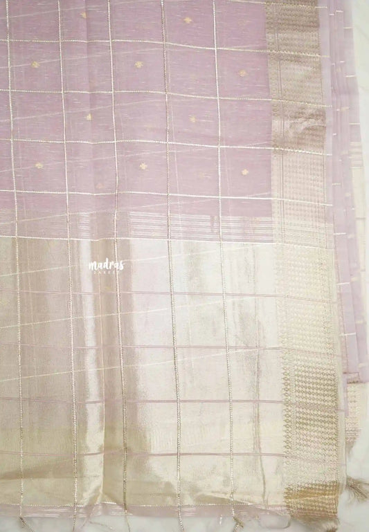 Manjari - Soft raw silk with thread checks weaving - Pastel Purple