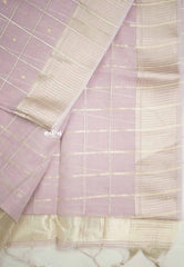 Manjari - Soft raw silk with thread checks weaving - Pastel Purple