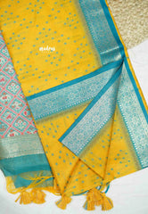 Manjari - Full patola heavy weaving raw silk - Yellow