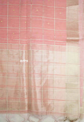 Manjari - Soft raw silk with thread checks weaving - Pastel Pink