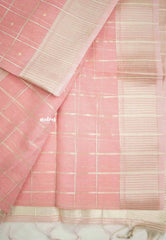 Manjari - Soft raw silk with thread checks weaving - Pastel Pink