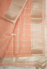 Manjari - Soft raw silk with thread checks weaving - Pastel Peach