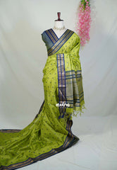 Pretty Parrot Green - Manjari - Raw Silk Saree with Rettapet Border and Buttas - Best for Small Functions