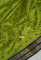 Pretty Parrot Green - Manjari - Raw Silk Saree with Rettapet Border and Buttas - Best for Small Functions