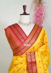 Mango Yellow - Manjari - Raw Silk Saree with Rettapet Border and Buttas - Best for Small Functions
