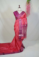 Peach Pink - Manjari - Raw Silk Saree with Rettapet Border and Buttas - Best for Small Functions