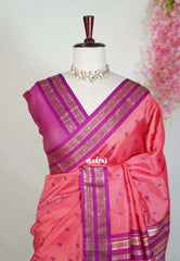 Peach Pink - Manjari - Raw Silk Saree with Rettapet Border and Buttas - Best for Small Functions