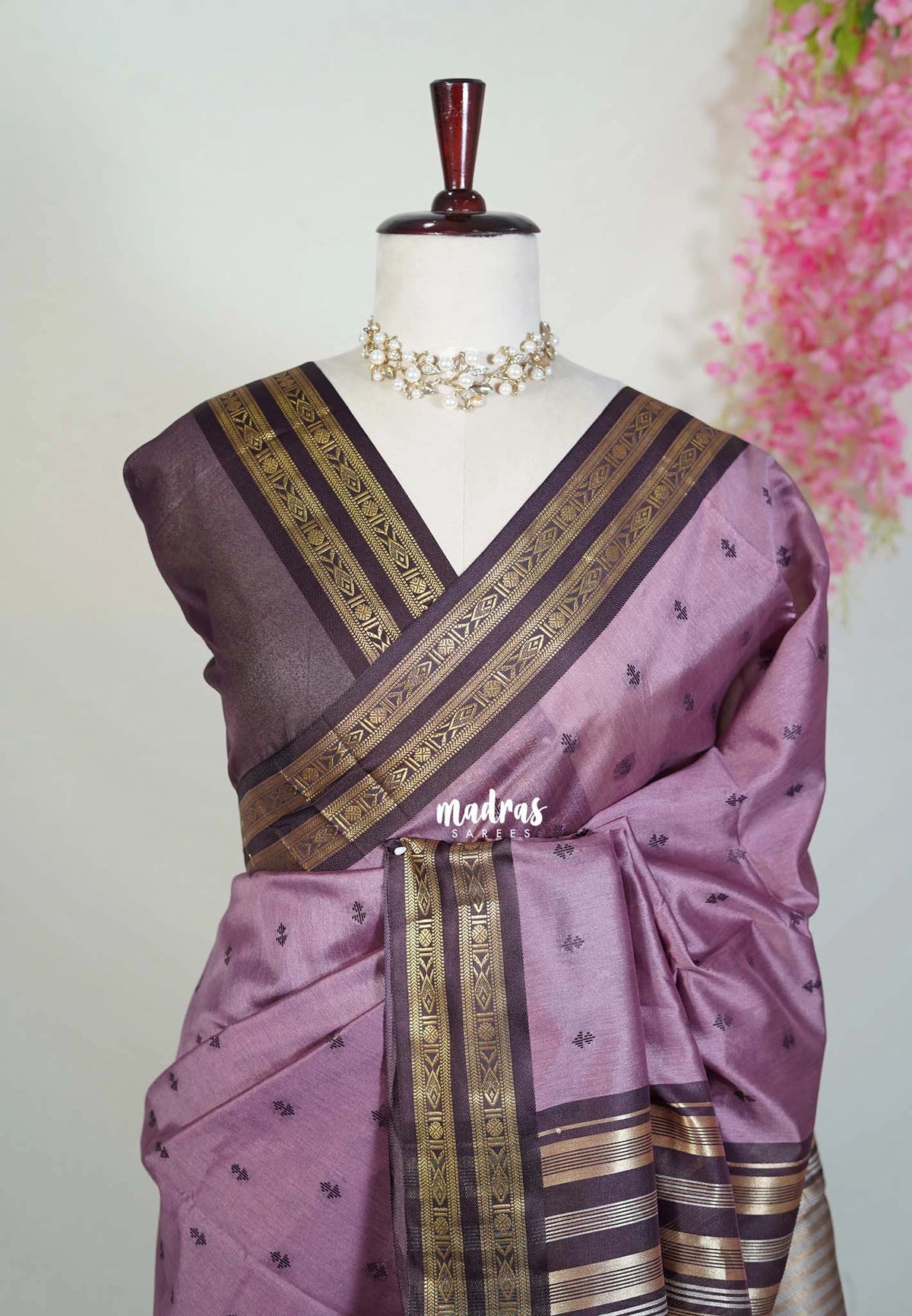 Dark Mauve Pink - Manjari - Raw Silk Saree with Rettapet Border and Buttas - Best for Small Functions