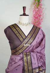 Dark Mauve Pink - Manjari - Raw Silk Saree with Rettapet Border and Buttas - Best for Small Functions
