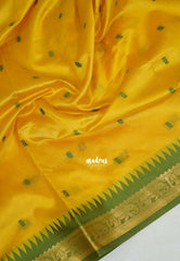 Greenish Yellow - Manjari - Raw Silk Saree with Yannai Border and Buttas - Best for Small Functions