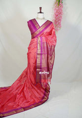 Candy Peach Pink - Manjari - Raw Silk Saree with Yannai Border and Buttas - Best for Small Functions