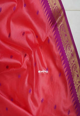 Candy Peach Pink - Manjari - Raw Silk Saree with Yannai Border and Buttas - Best for Small Functions