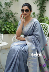 Lavender Grey - Manjari - Raw Silk Premium Paithani Weaving border and work Blouse  - Best for Small Functions | Pooja