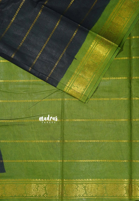 Black with green - Margazhi - Madurai Sungudi velthari pattern peacock 1 border