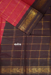 Brick red with brown - Margazhi - Madurai Sungudi velthari pattern peacock 2 border