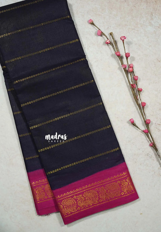 Dark Jamun with pink - Margazhi - Madurai Sungudi velthari pattern peacock1 border