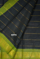 Black with Green - Margazhi - Madurai Sungudi velthari pattern flower with peacock border