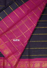 Navy Blue with Pink - Margazhi - Madurai Sungudi velthari pattern flower with peacock border