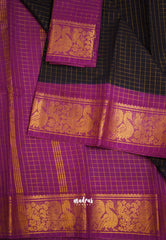 Margazhi Sungudi checks Blue with Magenta Tradiotional gold peacock border with blouse