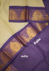 Margazhi Sungudi plain with traditional zari border - Sandal with Purple border