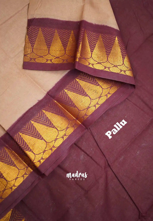 Margazhi Sungudi plain with traditional zari border - Sandal with maroon