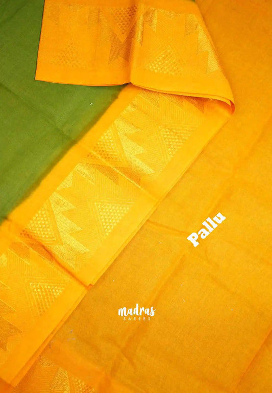 Margazhi Sungudi plain with traditional zari border - Green with orange border